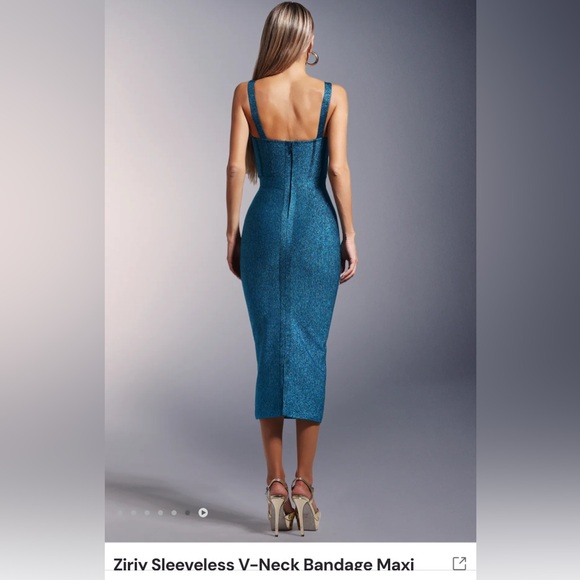 Ziriy Sleeveless V-Neck Bandage Midi Dress in Shimmering Blue - Picture 2 of 3